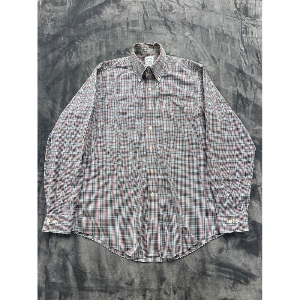 Brooks Brothers Button Down Shirt Mens Large Multi Color Check Slim Fit Non-Iron